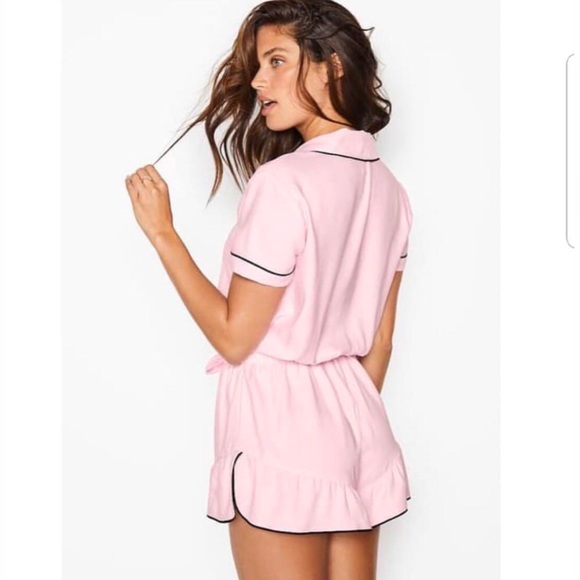 Victoria’s Secret Pink & Black Trim Satin Romper EUC SZ. S - Picture 9 of 10